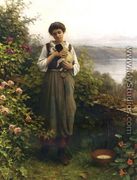 Young Girl Holding A Puppy - Daniel Ridgway Knight