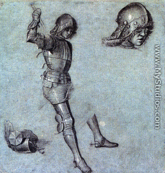 Three Studies Of A Cavalier In Armor - Vittore Carpaccio