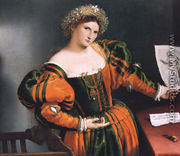 Portrait Of A Lady With A Picture Of The Suicide Of Lucretia - Lorenzo Lotto