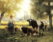 A Milkmaid With Her Cows On A Summer Day - Julien Dupre