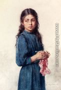 A Young Girl Knitting - Alexei Alexeivich Harlamoff