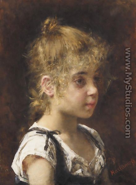 Portrait Of A Young Girl - Alexei Alexeivich Harlamoff