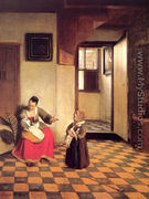 A Woman With A Baby In Her Lap And A Small Child - Pieter De Hooch