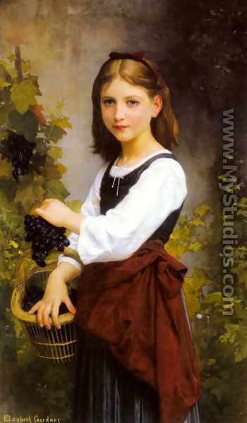 A Young Girl Holding A Basket Of Grapes - Elizabeth Jane Gardner Bouguereau