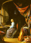 A Woman Playing A Clavichord - Gerrit Dou