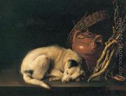 Sleeping Dog With Terracotta Jug  Basket And Kindling Wood - Gerrit Dou