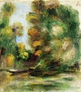 Banks Of The River  A Boat - Pierre Auguste Renoir