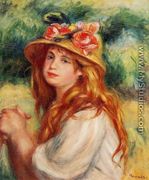 Blond In A Straw Hat Aka Seated Girl - Pierre Auguste Renoir
