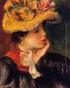 Head Of A Young Woman Aka Yellow Hat - Pierre Auguste Renoir