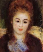 Head Of A Young Woman Wearing A Blue Scarf Aka Madame Henriot - Pierre Auguste Renoir