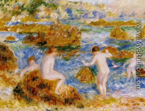 Nude Boys On The Rocks At Guernsey - Pierre Auguste Renoir