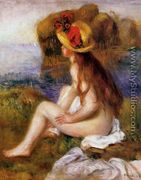 Nude In A Straw Hat - Pierre Auguste Renoir