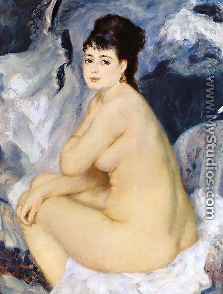 Nude Seated On A Sofa - Pierre Auguste Renoir