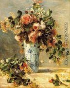 Roses And Jasmine In A Delft Vase - Pierre Auguste Renoir