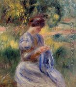 The Embroiderer Aka Woman Embroidering In A Garden - Pierre Auguste Renoir
