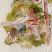 Woman And Child In A Garden (sketch) - Pierre Auguste Renoir