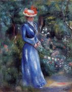Woman In A Blue Dress  Standing In The Garden Of Saint Cloud - Pierre Auguste Renoir