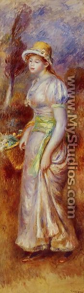 Woman With A Basket Of Flowers - Pierre Auguste Renoir