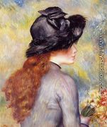 Young Girl Holding At Bouquet Of Tulips - Pierre Auguste Renoir