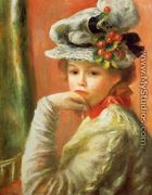 Young Girl In A White Hat Aka Woman Leaning On Her Hand - Pierre Auguste Renoir