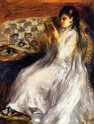 Young Woman In White Reading - Pierre Auguste Renoir