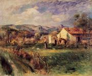 Young Woman Standing Near A Farmhouse In Milly - Pierre Auguste Renoir
