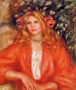 Young Woman Wearing A Garland Of Flowers - Pierre Auguste Renoir