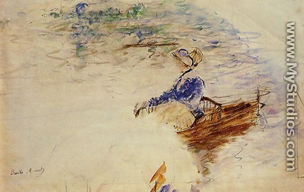 Young Woman In A Rowboat  Eventail - Berthe Morisot