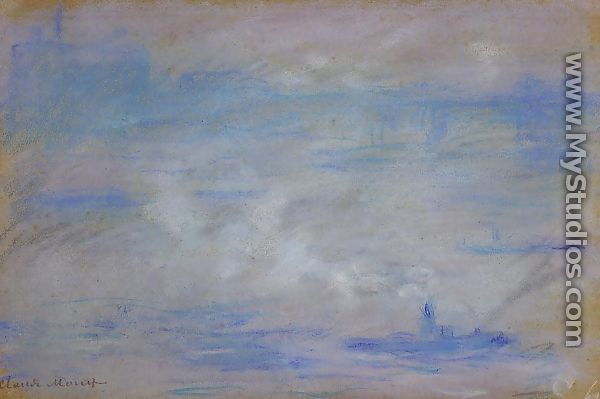 Boats On The Thames  Fog Effect - Claude Oscar Monet