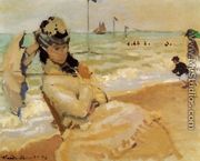 Camille On The Beach At Trouville - Claude Oscar Monet