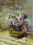 Flowers In A Pot Aka Roses And Babys Breath - Claude Oscar Monet