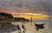 Hauling A Boat Ashore  Honfleur - Claude Oscar Monet