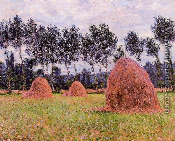 Haystacks  Overcast Day - Claude Oscar Monet
