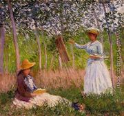 Suzanne Reading And Blanche Painting By The Marsh At Giverny - Claude Oscar Monet