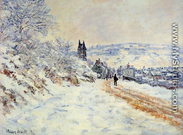 The Road To Vetheuil  Snow Effect - Claude Oscar Monet
