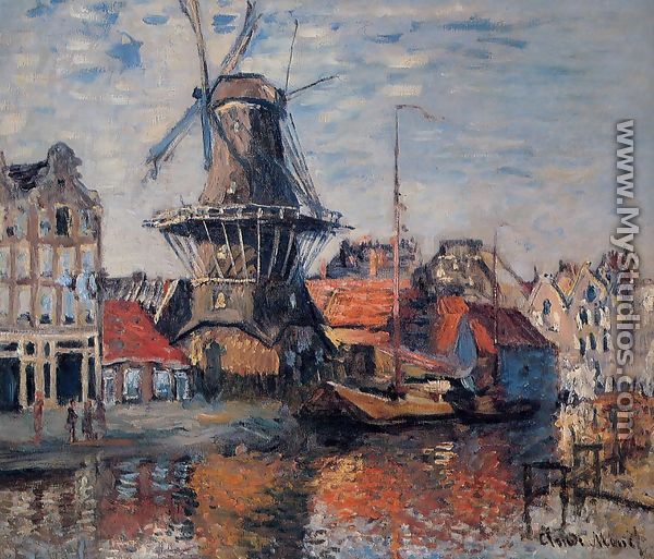 The Windmill On The Onbekende Canal  Amsterdam - Claude Oscar Monet