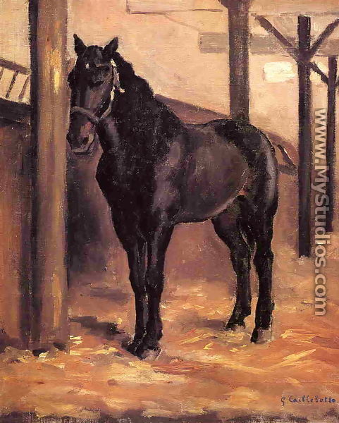 Yerres  Dark Bay Horse In The Stable - Gustave Caillebotte