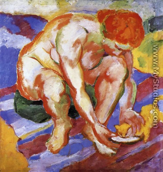 Nude With Cat - Franz Marc
