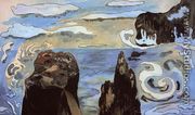 At The Black Rocks Aka Rocks By The Sea - Paul Gauguin