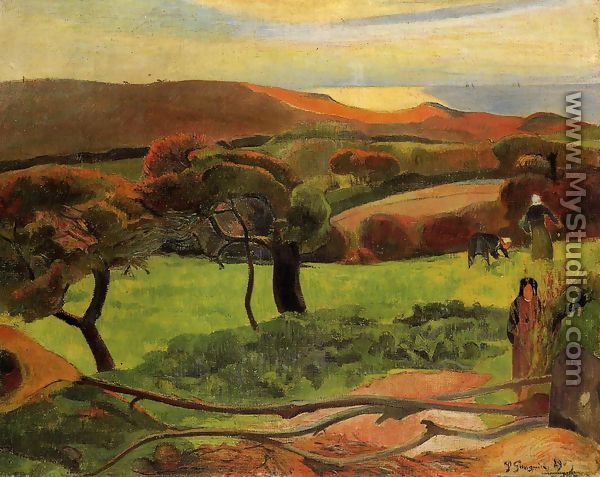 Breton Landscape   Fields By The Sea Aka Le Pouldu - Paul Gauguin