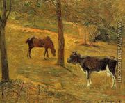 Horse And Cow In A Field - Paul Gauguin