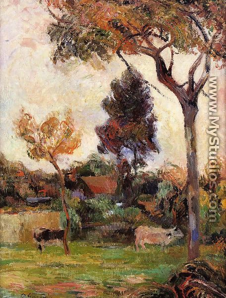 Two Cows In The Meadow - Paul Gauguin