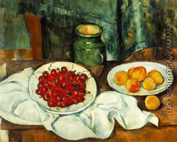 Still Life With A Plate Of Cherries Aka Cherries And Peaches - Paul Cezanne