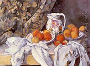 Still Life With Curtain And Flowered Pitcher - Paul Cezanne