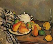 Sugarbowl  Pears And Tablecloth - Paul Cezanne