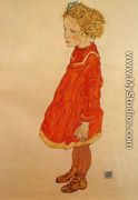 Little Girl With Blond Hair In A Red Dress - Egon Schiele