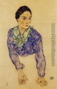 Portrait Of A Woman With Blue And Green Scarf - Egon Schiele