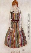 Portrait Of Edith Schiele In A Striped Dress - Egon Schiele