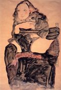 Seated Girl With Raised Left Leg - Egon Schiele