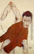 Self Portrait In Jerkin With Right Elbow Raised - Egon Schiele